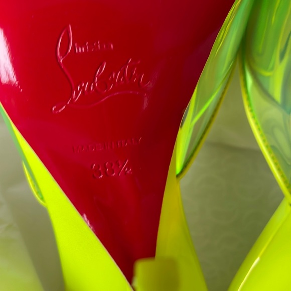 Christian Louboutin just arch 100mm fluo yellow neon stiletto sandal sz 38.5 - Picture 11 of 13